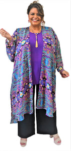 Violet Print Kimono Duster