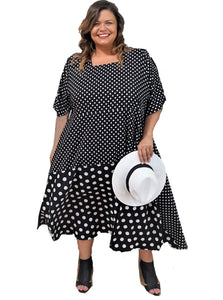 Black & White Dot Plus Size Dress