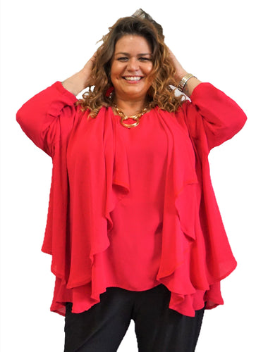 Red Draped Front Jacket