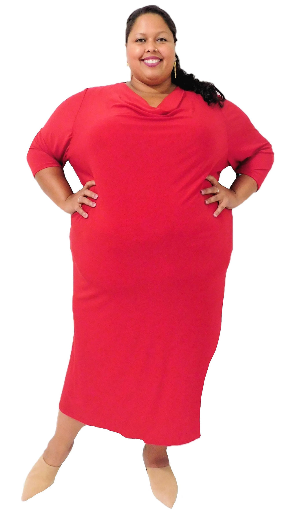Red Cowl Neck Dress